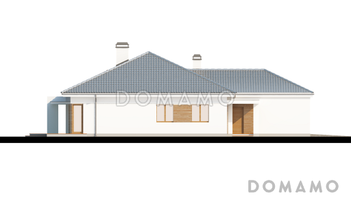 Проект одноэтажного дома из газобетона со свободной планировкой на мансардном этаже и с большим гаражом и техническим помещением / Фасад 4