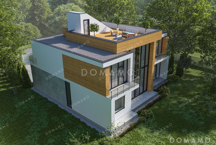 Проект большого двухэтажного дома с гаражом и террасой