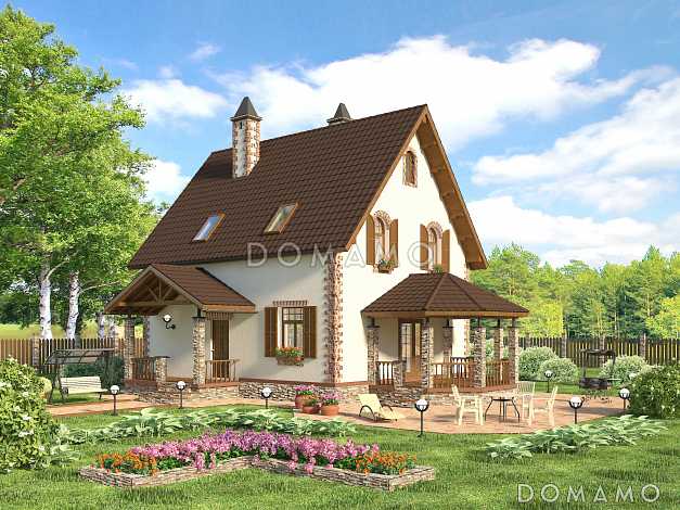 Проект практичного коттеджа с террасой в европейском стиле 