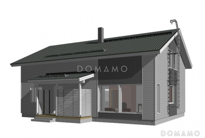 Проект современного двухэтажного каркасного дома с двускатной крышей