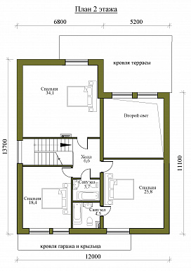 Проект одноэтажного дома в стиле Барнхаус с мансардой, четырьмя спальнями и вторым светом / План мансардного этажа