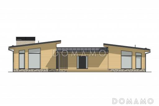 Проект кирпичного дома П-образной формы с внутренним двориком, масштабным остеклением в холле и гостиной / Фасад 1