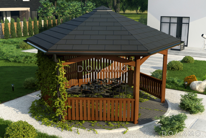 Проект каркасной беседки в форме шестиугольника