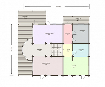 Проект огромного дома из клееного бруса общей площадью более 600 м2 / План 1 этажа
