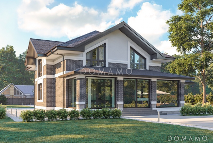 Проект просторного дома с гаражом, крытой террасой и пятью спальнями