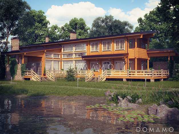 Проект двухэтажного дома из клееного бруса с большой кухней-столовой