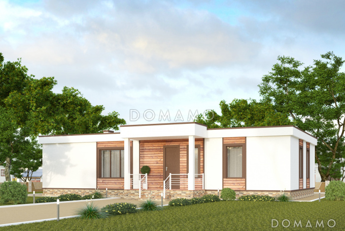 Проект одноэтажного дома в стиле хай-тек с тремя спальнями и просторной гостиной