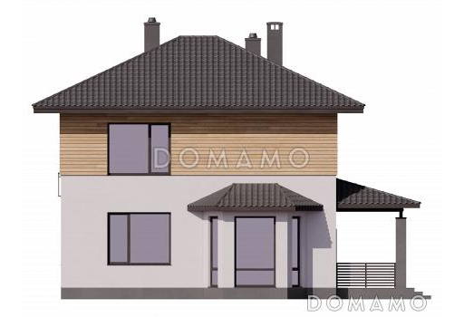 Проект дома из газобетона с эркером, крыльцом-террасой и 4 спальнями / Фасад 2