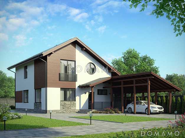 Проект дома из газобетона с круглым окном