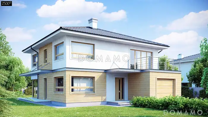 Проект двухэтажного дома из газобетона с 4 спальнями, подвалом и гаражом на 2 автомобиля