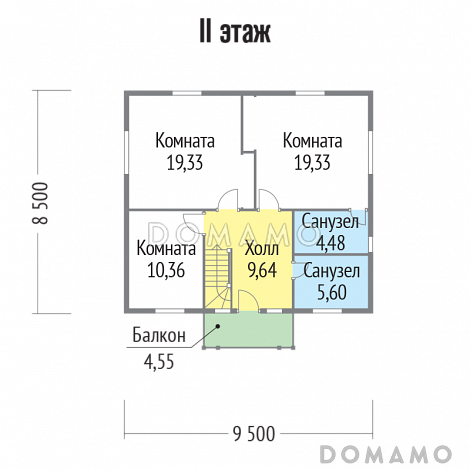 Проект каркасного дома с многоскатной крышей / План 2 этажа