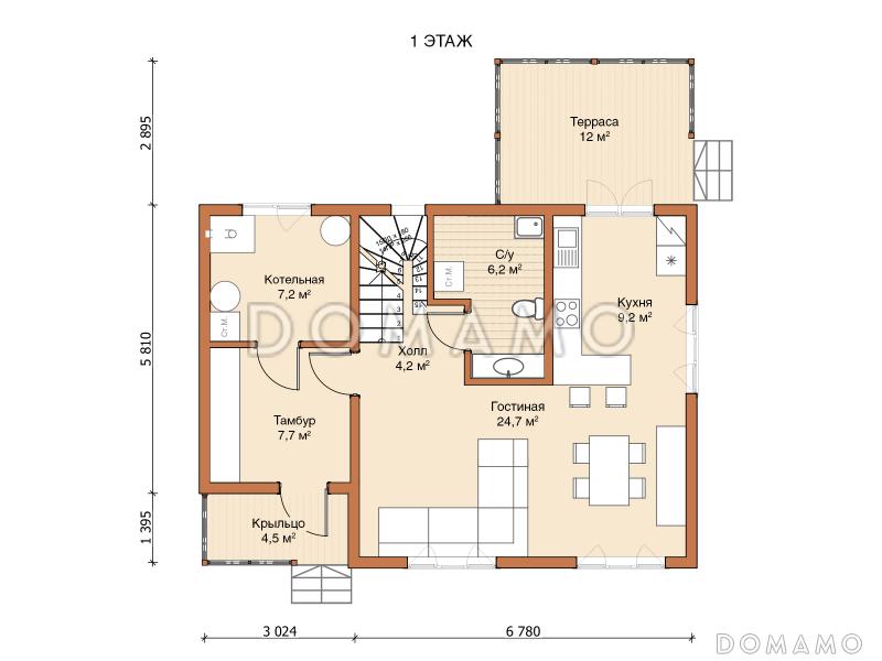 Каркасный дом "Томпо 2" / План 1 этажа