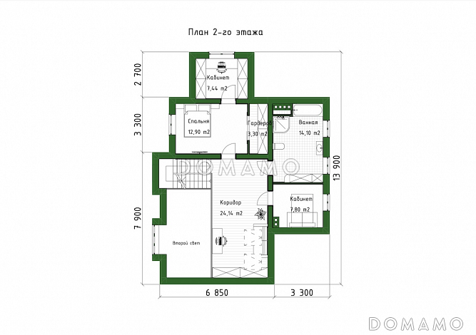 Проект коттеджа с мансардой, двусветной гостиной, сауной и верандой / План мансардного этажа