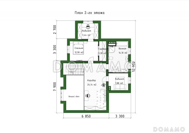 Проект коттеджа с мансардой, двусветной гостиной, сауной и верандой / План мансардного этажа