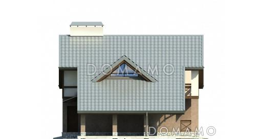 Проект дома в стиле фахверк с двусветной гостиной и навесом для машины / Фасад 4