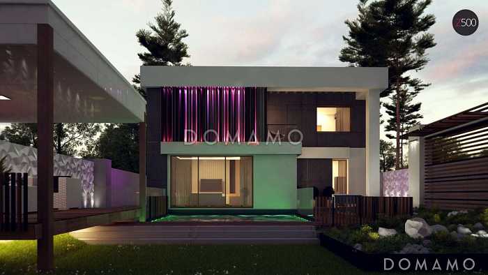 Проект современного двухэтажного дома из кирпича с дополнительной спальней на первом этаже и гаражом