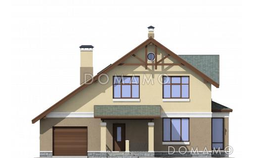 Проект дома из пеноблоков для постоянного проживания с гаражом для одной машины / Фасад 1