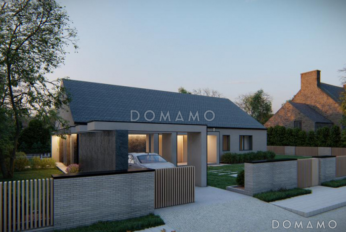 Проект одноэтажного дома с ванной с окном, кабинетом, просторными гостиной и кухней-столовой