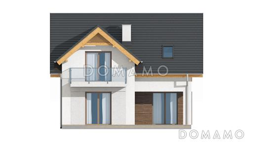 Проект небольшого одноэтажного дома из кирпича с тремя спальнями на мансардном этаже и балконом / Фасад 2