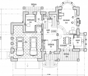 Проект коттеджа с гаражом / План 1 этажа