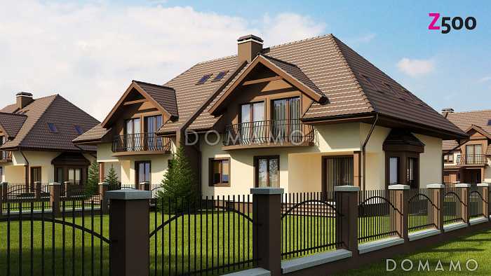 Проект двухэтажных домов-близнецов из кирпича с гаражом и чердаком