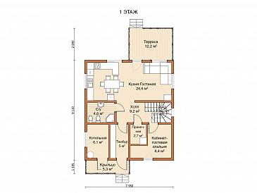 Каркасный дом "Заря" / План 1 этажа