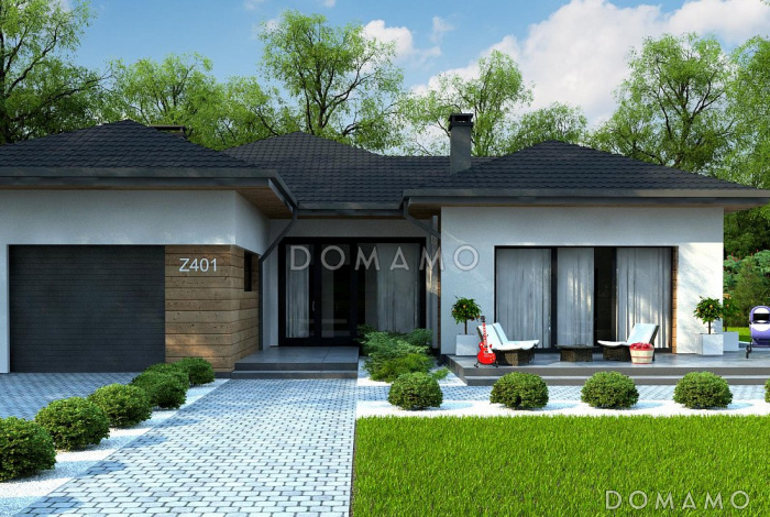 Проект комфортного одноэтажного дома из кирпича с тремя спальнями и гаражом