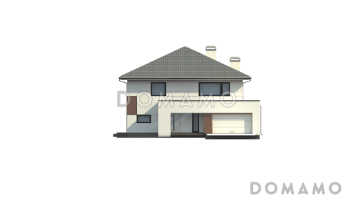 Проект просторного двухэтажного дома из газобетона со встроенным гаражом и двумя террасами на обоих уровнях / Фасад 3