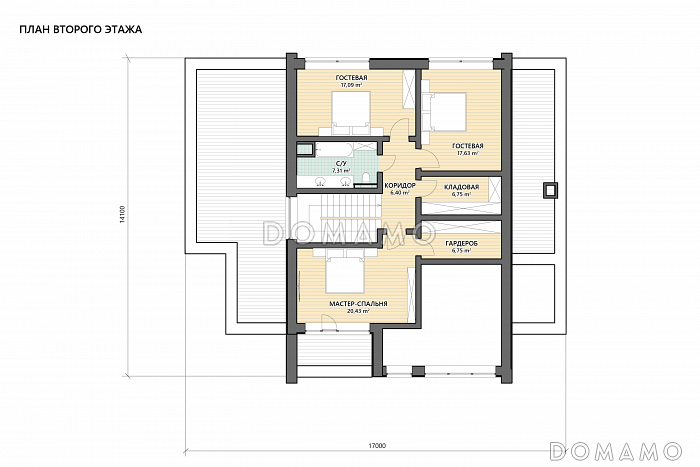 Проект кирпичного дома барнхаус с 3 спальнями на мансарде, сауной и тренажерным залом / План мансардного этажа
