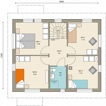 Проект двухэтажного каркасного дома 9х7 / План 2 этажа