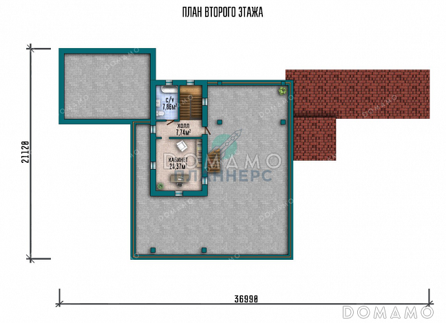 Проект двухэтажного дома с бассейном и гаражом на два автомобиля / План 2 этажа