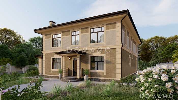 Проект двухэтажного дома из газобетона с эркером в кухне-столовой