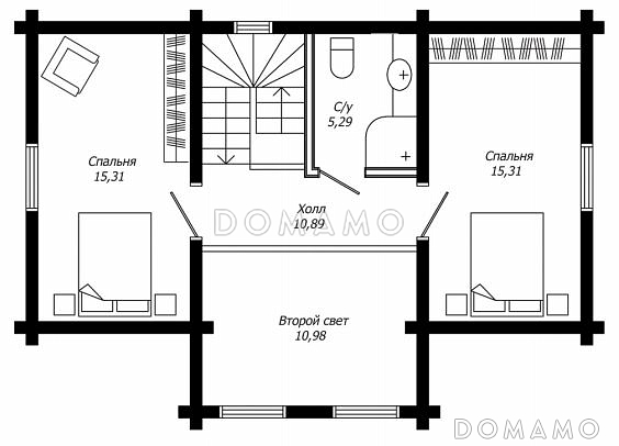 Проект компактного дома из клееного бруса / План мансардного этажа