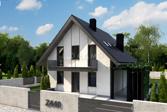 Проект одноэтажного мансардного дома из кирпича со вторым светом и панорамным остеклением гостиной