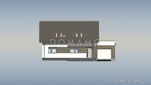 Проект одноэтажного коттеджа из газобетона с мансардным этажом, большой светлой гостиной и пристроенным гаражом / Фасад 3
