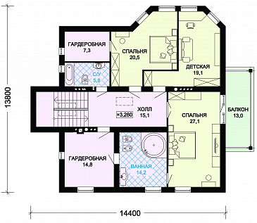 Проект особняка из пеноблоков с цокольным этажом / План мансардного этажа