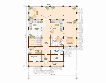 Проект дома с большой открытой террасой / План 1 этажа