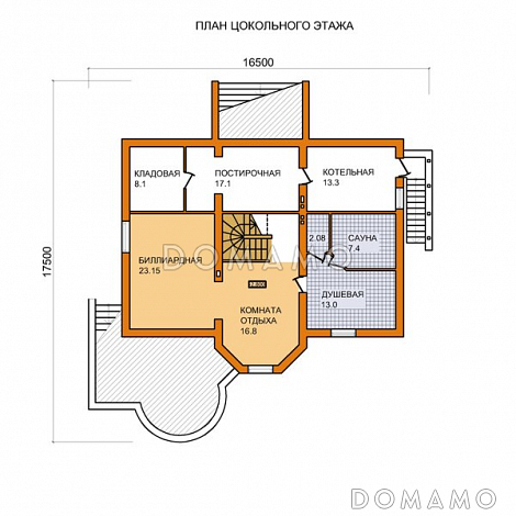 Проект дома из газобетонных блоков с цокольным этажом / План цокольного этажа