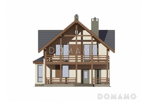 Проект дома из газобетона с большой террасой на втором этаже / Фасад 1