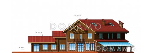 Проект большого двухэтажного дома с цокольным этажом, гаражом на три автомобиля, бассейном и зимним садом / Фасад 1