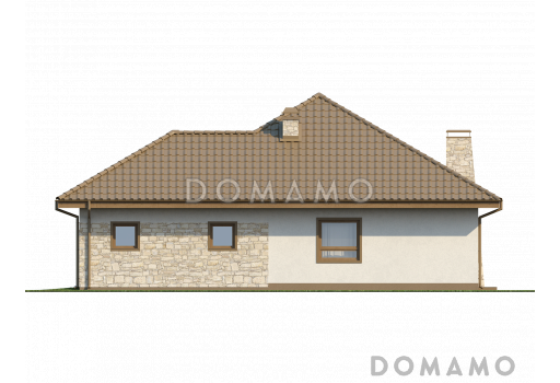 Проект одноэтажного дома из кирпича с просторной гостиной, большим гаражом и двумя спальнями / Фасад 3