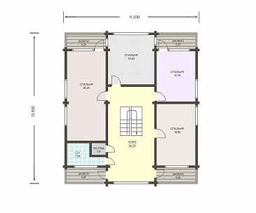 Проект дома из клееного бруса с крытой террасой / План мансардного этажа