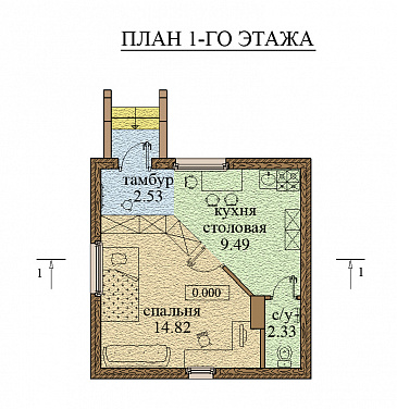 Проект компактного гостевого дома / План 1 этажа
