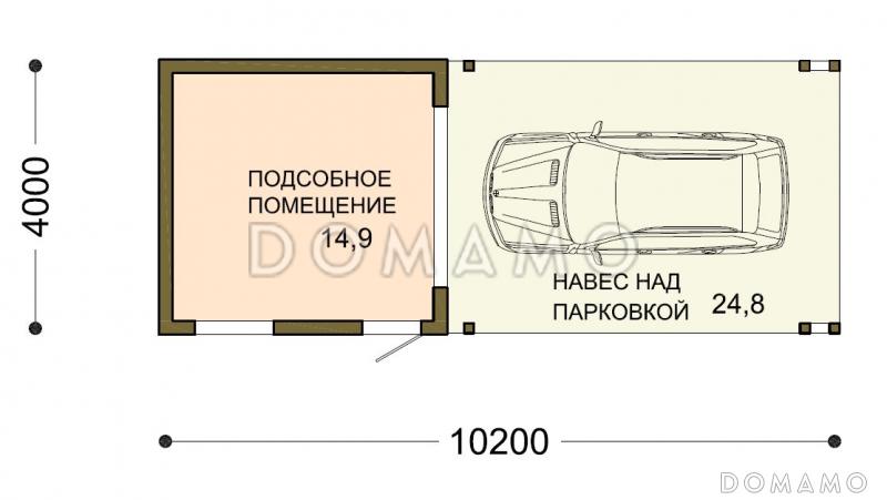 Проект навеса и хозблока с подъёмными воротами / План 1 этажа