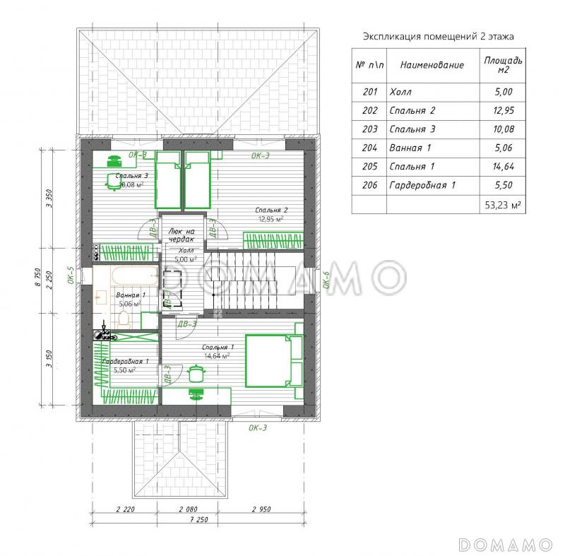 Проект строгого классического двухэтажного дома S-113 / План 2 этажа