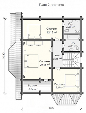Проект деревянного дома площадью до 200 кв.м из оцилиндрованного бревна / План мансардного этажа