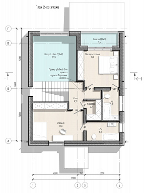 Проект современного дома с 3 спальнями и вторым светом в гостиной / План мансардного этажа
