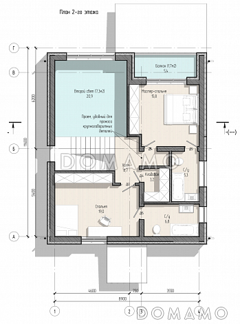 Проект современного дома с 3 спальнями и вторым светом в гостиной / План мансардного этажа