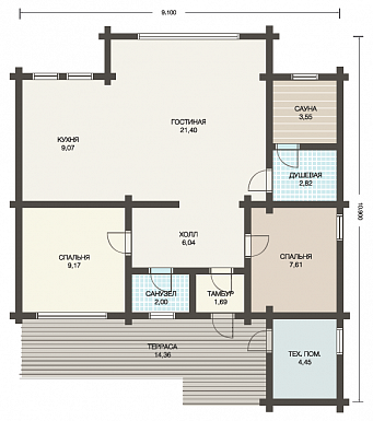 Проект одноэтажного дачного дома из клееного бруса / План 1 этажа