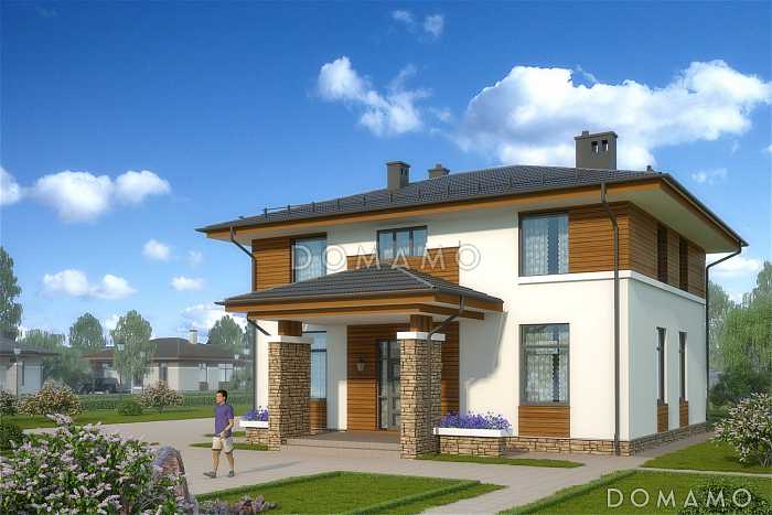 Проект белого коттеджа с панорамным окном гостиной